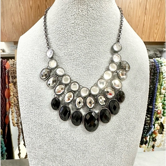 Charming Charlie Jewelry - Charming Charlie Black Three Layered Cascade Faceted Bib Statement Necklace